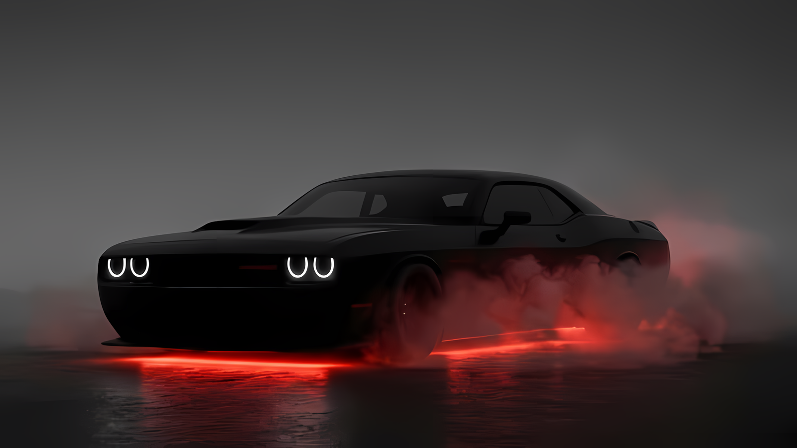 Dodge Challenger Red Glow Smoke 4K Desktop Wallpaper | WatchOut Walls